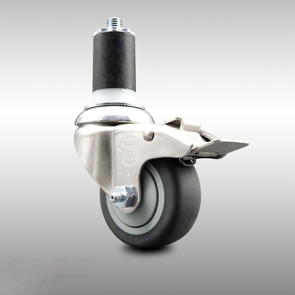 Service Caster 3.5 Inch 316SS Thermoplastic Rubber Swivel 1-1/2 Inch Stem Caster Lock Brake SCC SCC-SS316TTLEX20S3514-TPRB-112 - main